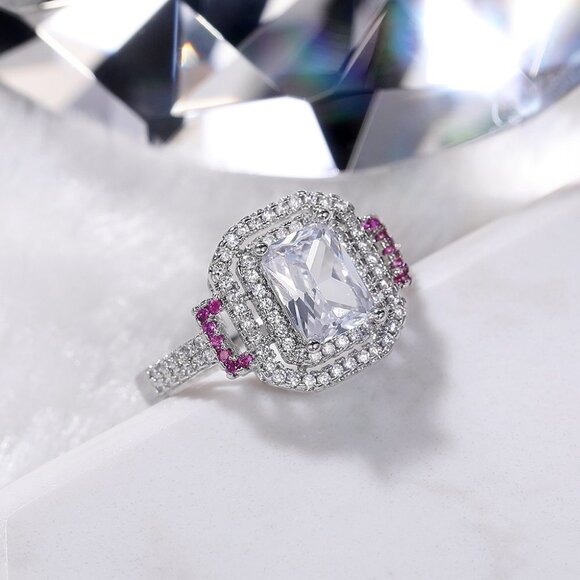▶.Romantic Radiant Shiny Zircon Hollow Silver Ring Women for Women, L097 - Picture 4 of 6